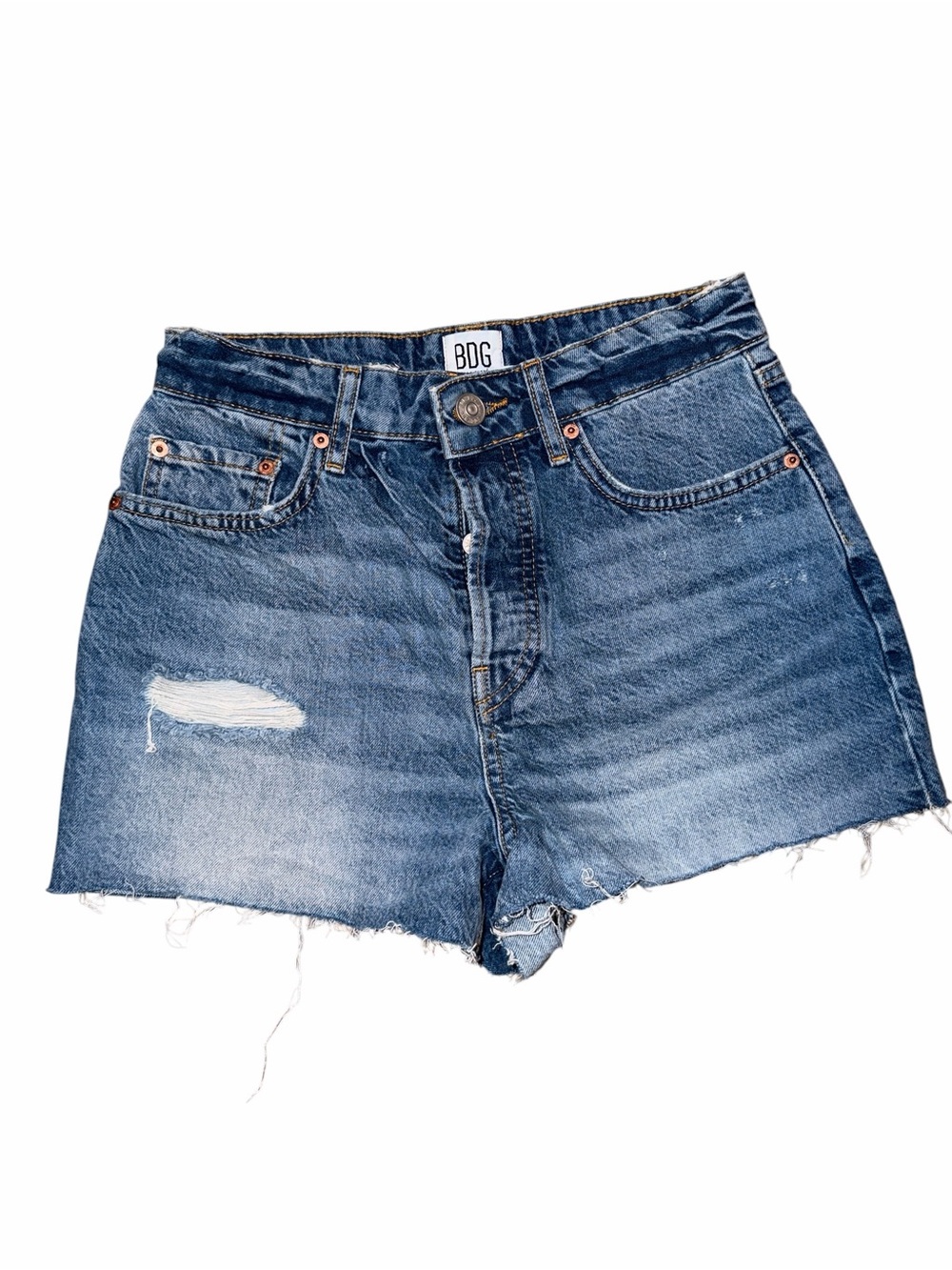 BDG Blue High-Rise Distressed Denim Cutoff Shorts